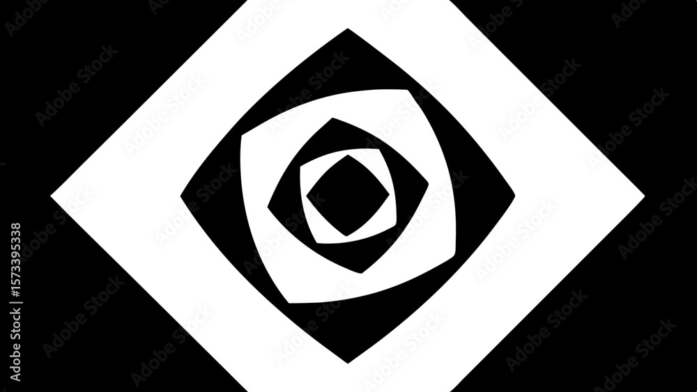 Aufkleber abstract black and white geometric pattern with nested diamond shapes creating a tunnel effect