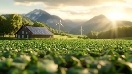 Sustainable farming initiative mountain valley landscape photography eco-friendly environment sunrise viewpoint