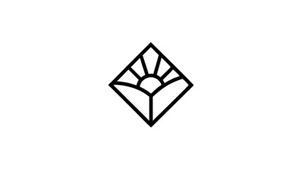 Abstract geometric symbol of a rising sun over stylized hills or petals