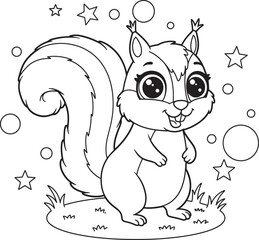 Squirrel Animal  Drawing Outline and line art Coloring Page white color background