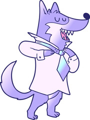 cartoon office wolf getting dressed in bright neon color
