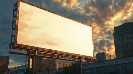 Billboard advertising display during sunset in urban area outdoor photography captivating atmosphere