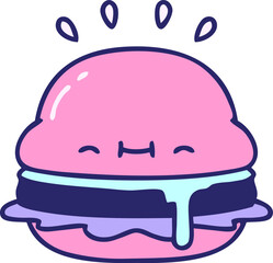 cartoon of a tasty burger in bright neon color