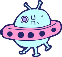 cartoon UFO in bright neon color