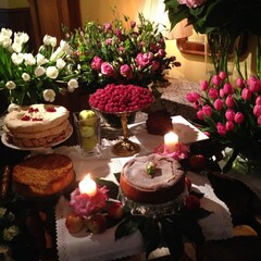 wedding cake and flowers