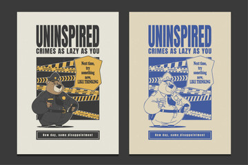 retro poster with a funny cartoon police bear, vector illustration