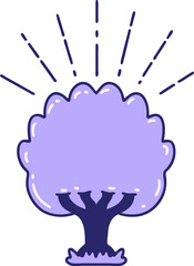 illustration of a traditional tattoo style tree in bright neon color