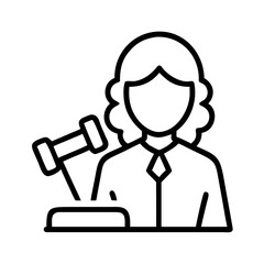 Female judge sitting with gavel in courtroom setting  