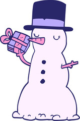 cartoon snowman in bright neon color