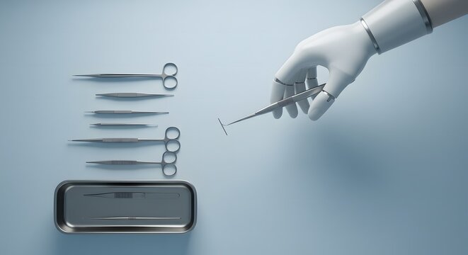 Surgical instruments medical tools hand in glove sterile environment precision equipment operation room setup