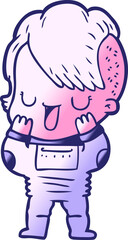 cute cartoon girl with hipster haircut in bright neon color