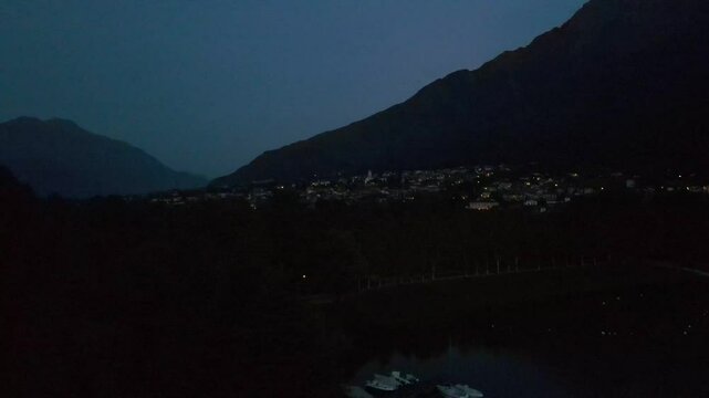 Aerial nature landscape near Piona village in Lake Como Italian Alps mountains in Lombardy