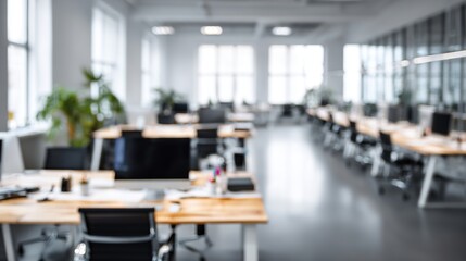 Serene and modern office space with spacious desks bathed in natural light creating a calming ambiance.