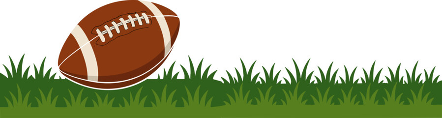 American Football Ball on Grass Field &ndash; Flat Cartoon Border Illustration