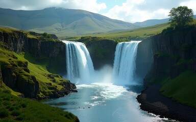 Fototapeta premium Waterfall of landscape scenery. High quality