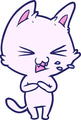 cartoon cat hissing in bright neon color
