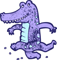 dancing crocodile cartoon in bright neon color