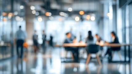 A blurred image showing people in a modern office space with bokeh lights creating a corporate ambiance suitable for commercial use