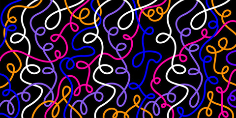 Colorful wavy lines seamless vector illustrations. Sketch style doodle colorful shapes and lines on white background for concept