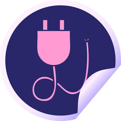 circular peeling sticker cartoon of a electrical plug in bright neon color