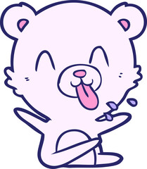 rude cartoon polar bear sticking out tongue in bright neon color