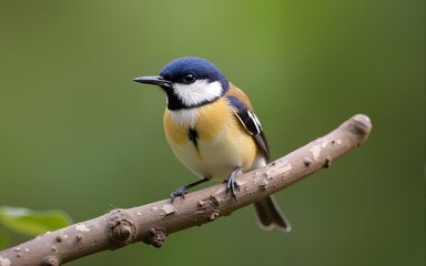 Obraz premium a small bird with a blue head sitting on a branch. High quality