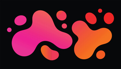 Vibrant funky liquid shapes with colorful gradients, pink, orange, and red gradient tones, smooth, rounded shapes with a playful, fluid style on black background. trendy, modern pop-art feel