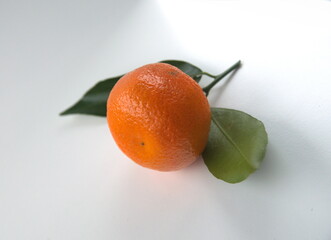 Mandarin fruit with leaves, on light background, the mandarin orange, Citrus reticulata