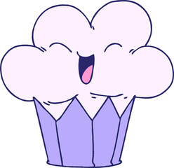 comic book style quirky cartoon happy cake in bright neon color