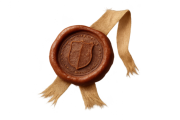 Detailed wax seal with shield and ribbon, isolated on transparent background