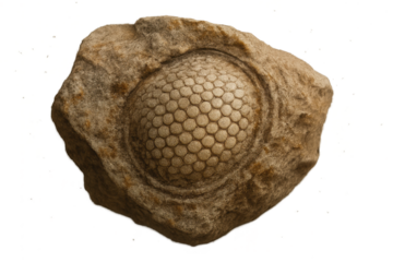 Textured fossil rock with honeycomb pattern on transparent background, isolated
