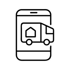 Mobile app delivery service for moving house and home with truck and box vector line icon design