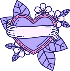iconic tattoo style image of a heart and banner in bright neon color