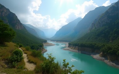 A serene view of the natural landscape of Harsil Valley, seated on the bank of River Bhagirathi. High quality