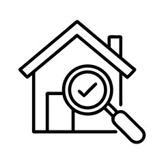 Home inspection checklist with magnifying glass for real estate property search and approval icon