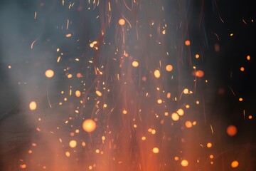 Abstract fire sparks rising against a dark backdrop create an ethereal and dynamic visual experience that evokes warmth.