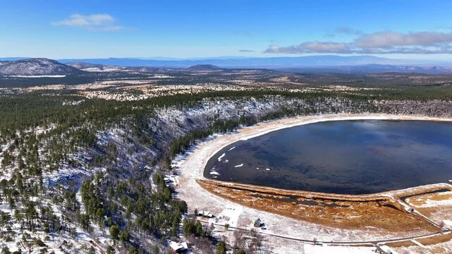 Aerial view of Stoneman Lake and mountains, United States.