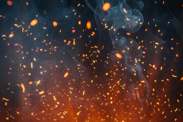 Captivating display of glowing embers rising in smoky air creating a dynamic and energetic background.