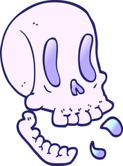 funny cartoon doodle skull in bright neon color