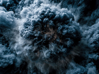 Dark smoke cloud in an ominous, dynamic scene resembling chaos or transformation, possibly associated with evil or cosmic horror The image is dominated by a large, turbulent plume of d - AI-Generated