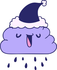 hand drawn christmas cartoon  kawaii rain cloud in bright neon color