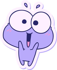 sticker cartoon illustration kawaii excited cute frog in bright neon color