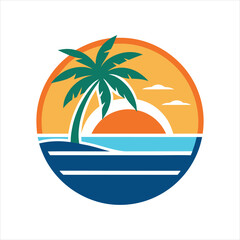 Summer Sunset Beach Vector Illustration