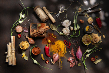 Spices, onion & garlic - flavors 