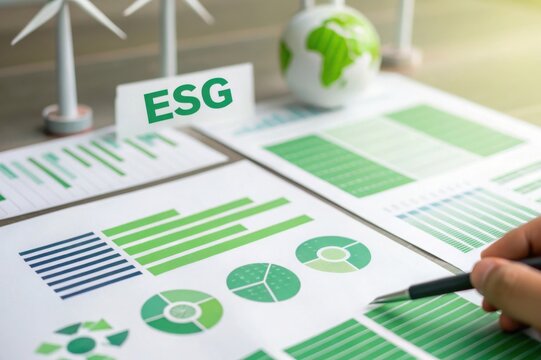 Esg analysis with globe and wind turbines