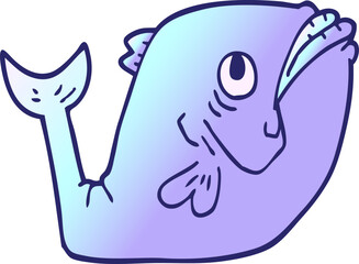 funny cartoon doodle fish in bright neon color
