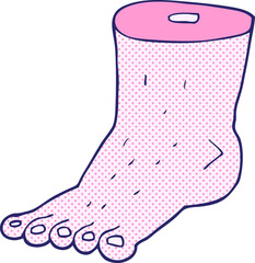 freehand drawn cartoon foot in bright neon color