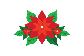 Bright Floral Arrangement With Red Poinsettia And Green Leaves