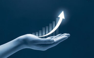 Business growth concept presenting a chart showing ascending trend in the hand, representing progress and upward trajectory.