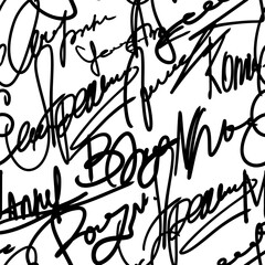 Signatures, autographs, vector seamless pattern